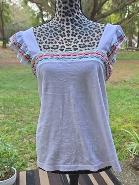 St. John's Bay White Square Neck Tank with Rainbow Scallop Trim